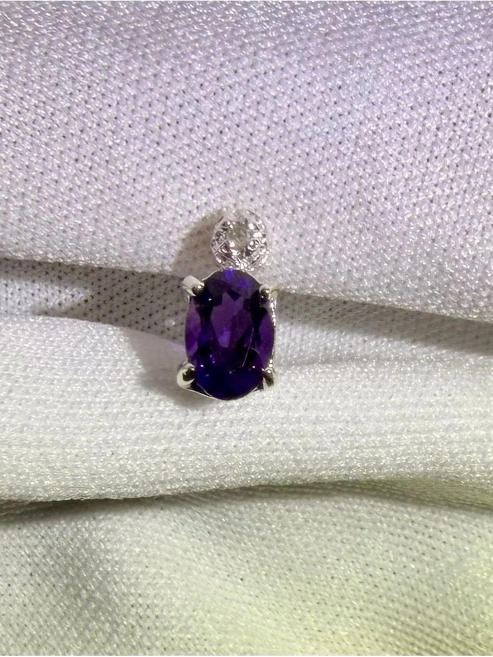 925 Sterling Silver Stud Earrings/Amethyst and Natural Diamond